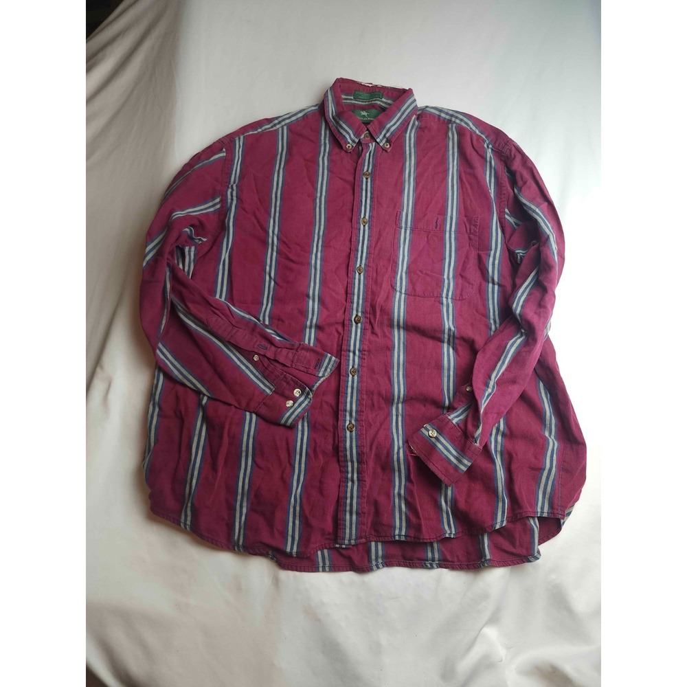 Vintage Steeplechase Button Down Shirt Mens Large Burgundy Striped Single Needle